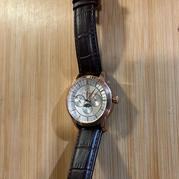 S Coifman Watch With 43mm Silver MoonPhase Chronograph Face & Brown Leather Band - Picture 3 of 5